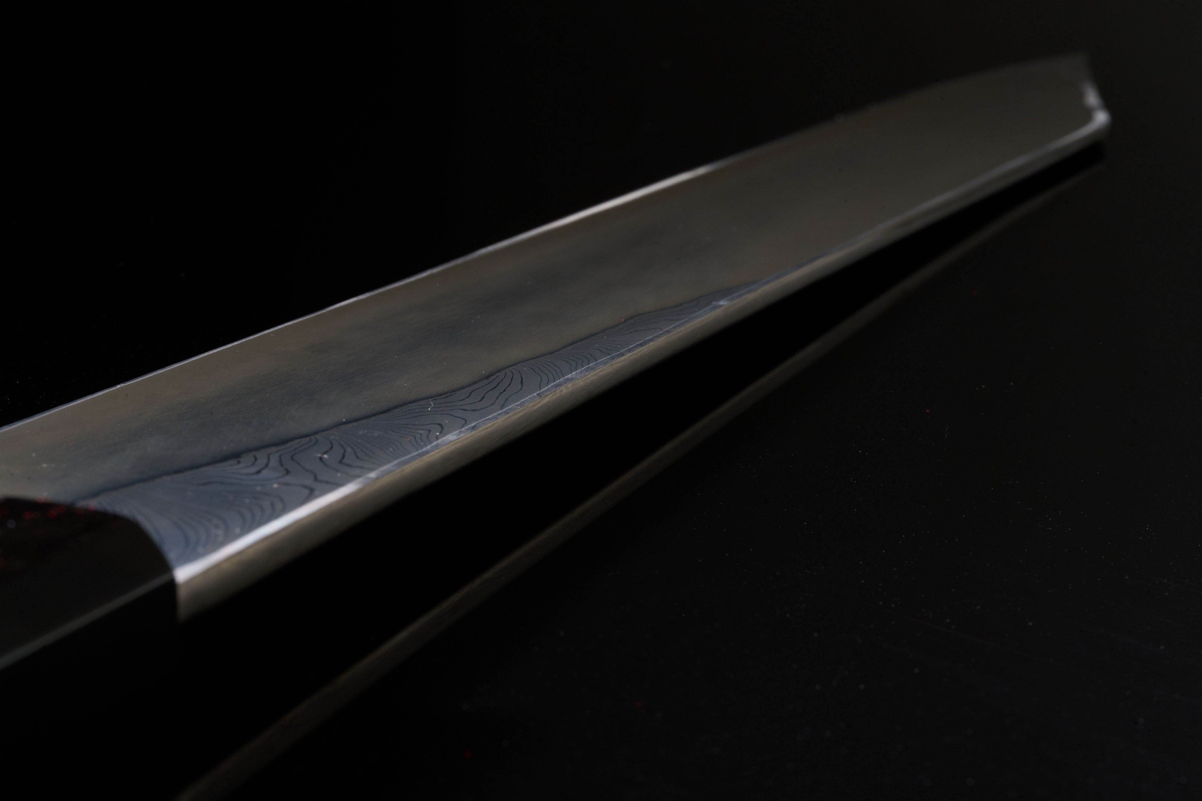 二唐刃物鍛造所日本刺身刀切付柳刃扭转锻造墨流青二钢33cm – GinkaHamono