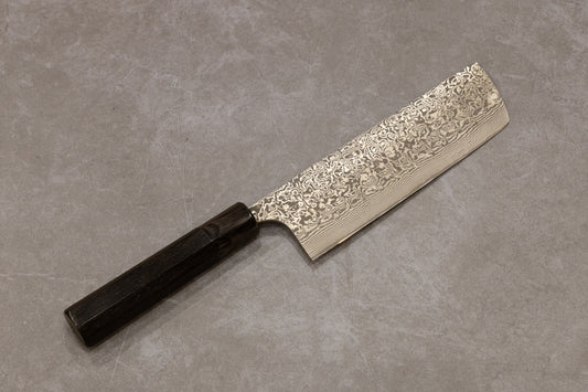 Takeshi Saji R2 Damascus Black Finish Nakiri 170mm 佐治武士R2ダマスカス黒仕上げ菜切り170mm