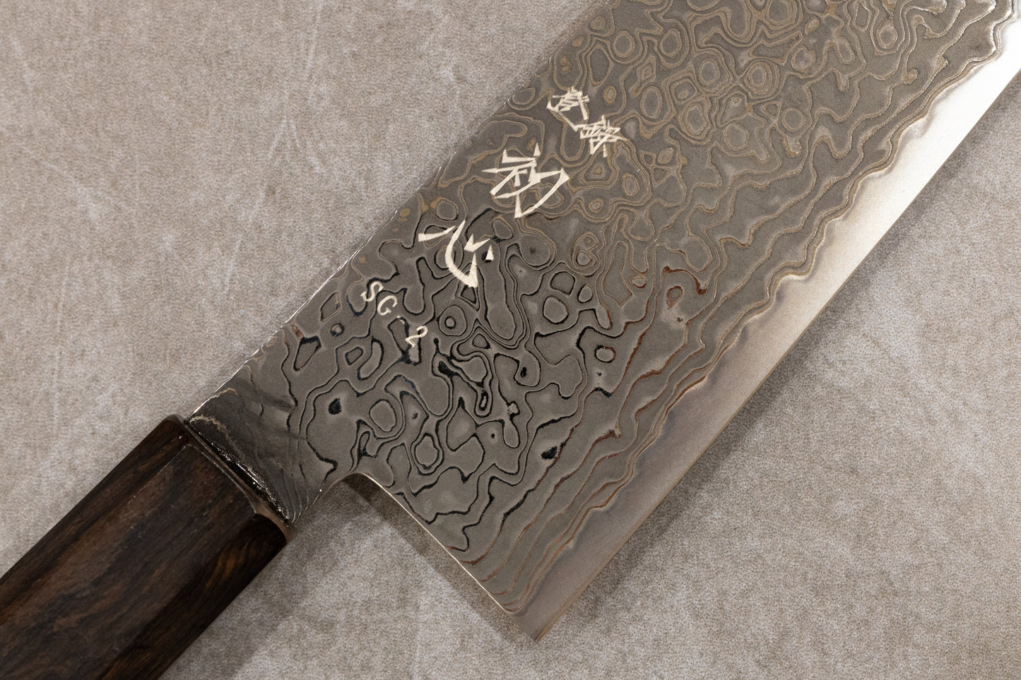 Hatsukokoro Ryuhyo Black Damascus SG2 Santoku 180mm 初心流氷黒染めSG2ダマスカス三徳180mm